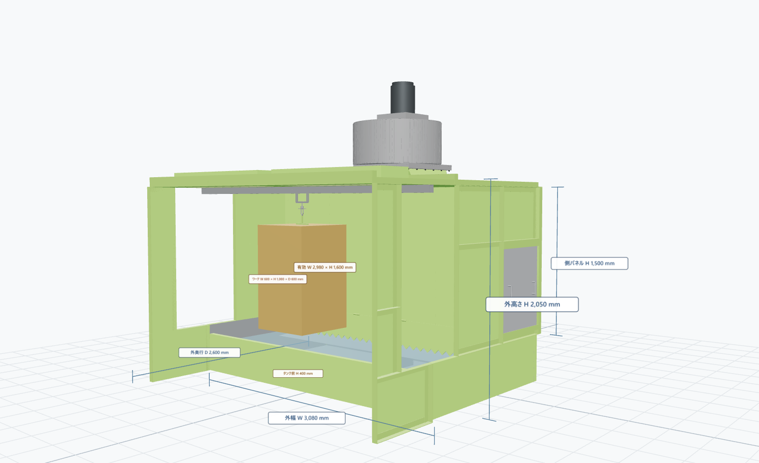 コンベヤ連動仕様の塗装ブース3Dモデル